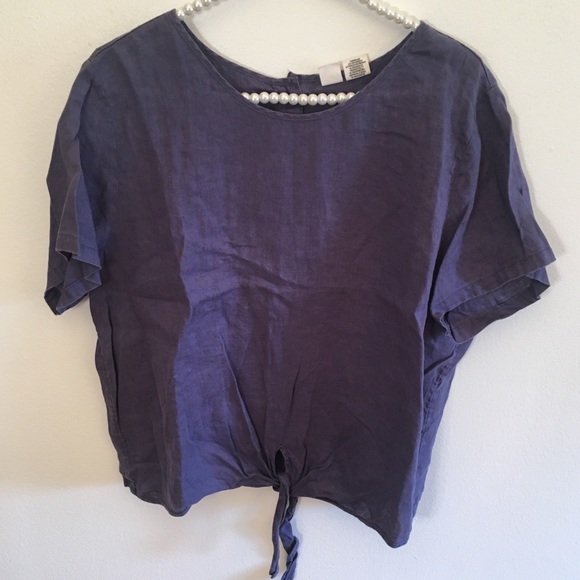 Artisan Ny Tops - Artisan NY 100% linen tie front blue top XL
